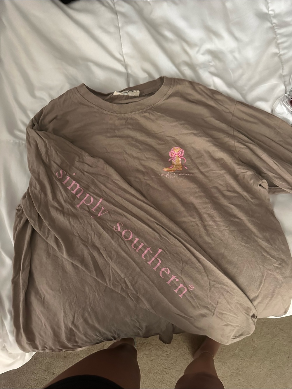 Simply Southern womens Long Sleeve Tee in Brown with Pink Logo